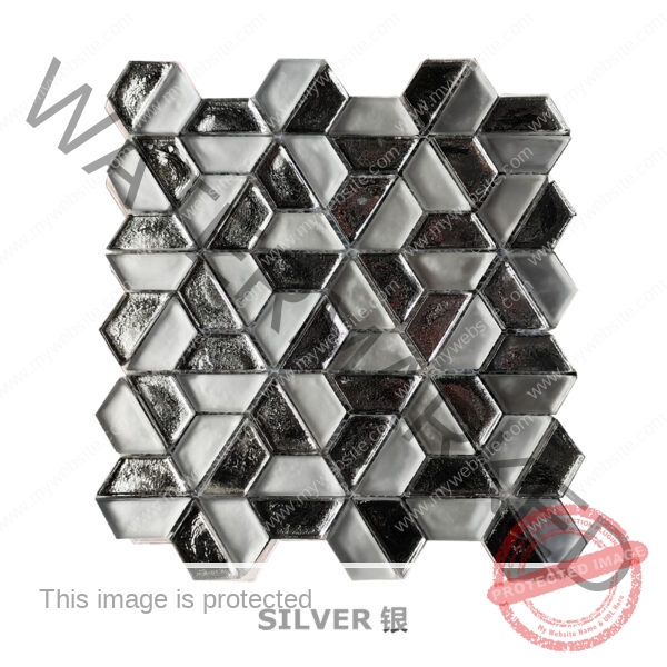 a mix of glossy and matt finish half hexagon shape glass mosaic for interior decoration